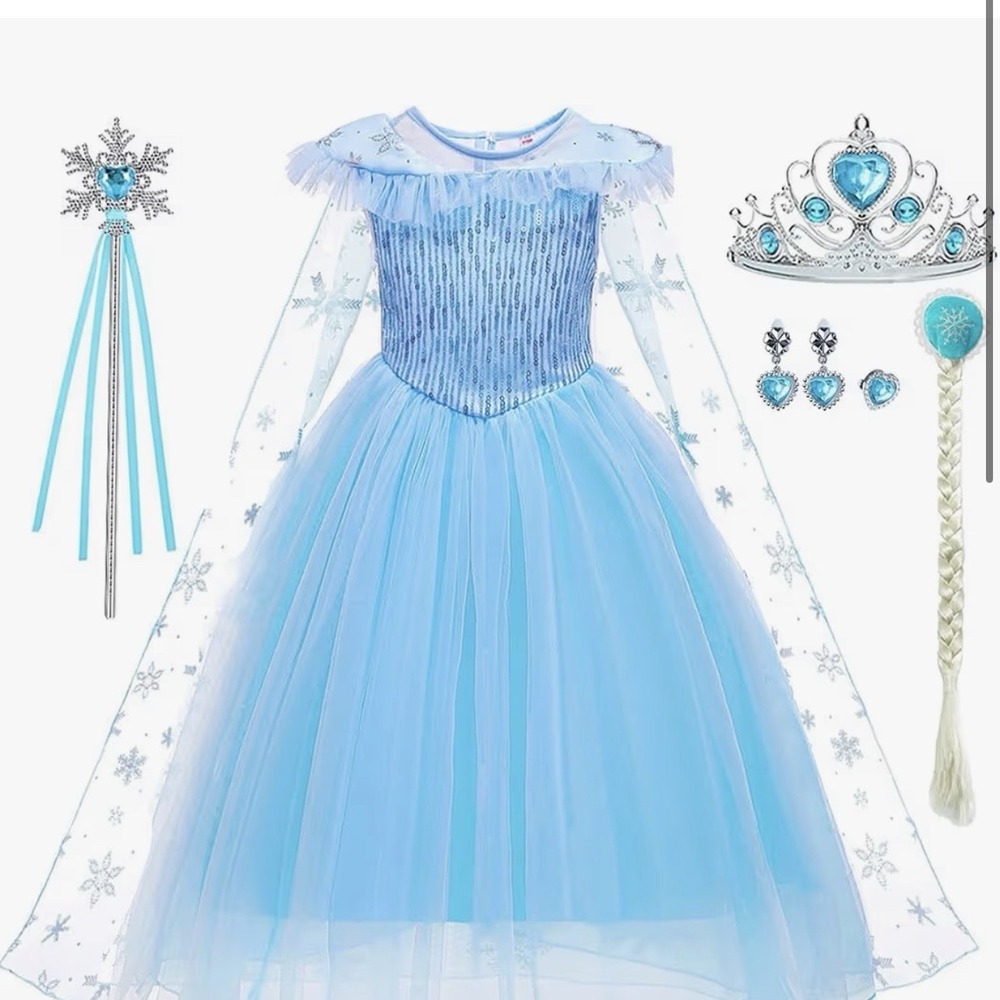 Elsa Costume for Girls Toddler Elsa Dress Princess Size 150(age Round 10-11 Y)